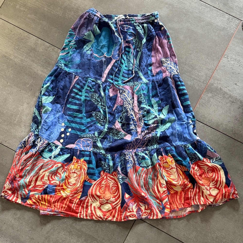 Anthropologie Blue and Red Maxi Skirt